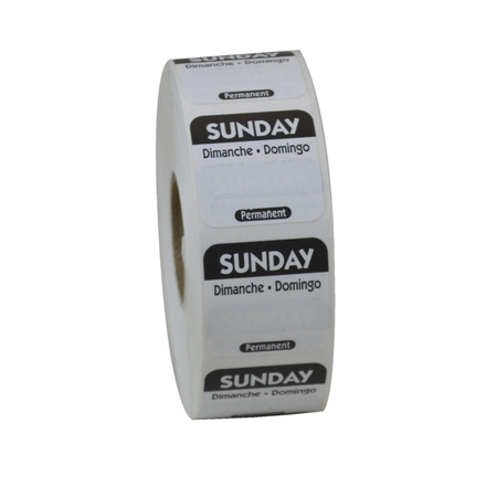 NATIONAL CHECKING 1"x1" Trilingual Black Sunday Permanent Label, PK1000 P107R